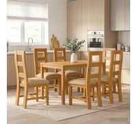 vidaXL Set da pranzo 7 pz Beige Legno di Quercia Massello