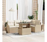vidaXL Set da pranzo con cuscino 6 pcs Beige Poly Rattan