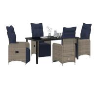 vidaXL Set da Pranzo da Esterno 5 Pezzi con Cuscini Beige in Rattan Sintetico, Tavolo e Sedie Rettangolari in Vetro Temperato, per Arredare Patio e Terrazzo in Stile Moderno