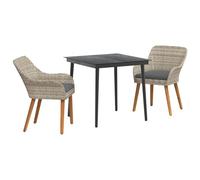vidaXL Set da Pranzo da Esterno 80cm - Grigio Chiaro/Nero, in Acciaio Verniciato a Polvere e Vetro temperato. Include Anche sedie in Rattan, con Uno Stile Contemporaneo. È Un Tavolo Quadrato perfett