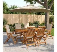 vidaXL Set da pranzo da esterno con ombrellone 8 pz Bianco Crema
