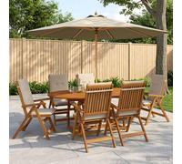 vidaXL Set da pranzo da esterno con ombrellone 8 pz Bianco Crema