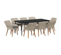 vidaXL Set da Pranzo da Esterno con Tavolo da 200 cm, 9 Pezzi in Totale. Colori: Grigio Chiaro e Nero. Realizzato in Acciaio con Rivestimento a Polvere e Vetro temperato. I Cuscini in polyrattan off