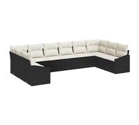 vidaXL Set da Pranzo da Giardino a 10 Pezzi con Cuscini Rattan Policottone Nero