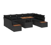 vidaXL Set da Pranzo da Giardino 10 Pezzi con Cuscini Neri e Marroni in Rattan Sintetico e Teak. Perfetto per 5 Persone, Ideale per Uso all'aperto. Ha Un Design Moderno e alla Moda, Finitura Texture