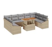 vidaXL Set da Pranzo da Giardino 10 Pezzi con Cuscini | Struttura in Rattan PE Beige in Legno di Acacia, Seduta Moderna Perfetta per Patios, Giardini e Balconi, Mobili da Patio, Loveseat