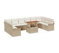 vidaXL Set da Pranzo da Giardino 11 Pezzi con Cuscini Beige in Rattan Sintetico e Acacia, Mobili da Esterno per 10 Persone, Divano per Patios e Terrazze, Relax All'Aperto, Wicker per Giardini