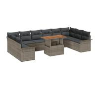vidaXL Set da Pranzo da Giardino di 11 Pezzi con Cuscini Grigi, Realizzato in Rattan Sintetico e Legno di Acacia. Perfetto per sistemare Comodamente Fino a 10 Persone, Ideale per terrazze e balconi.