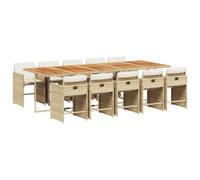 vidaXL Set da Pranzo da Giardino 11 pz con Cuscini Beige in Polyrattan
