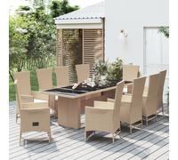 vidaXL Set da Pranzo da Giardino 11 pz con Cuscini Beige in Polyrattan