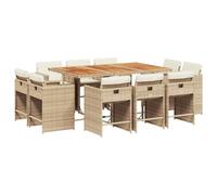 vidaXL Set da pranzo da giardino 11 pz in polyrattan con cuscini beige