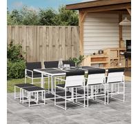 vidaXL Set da Pranzo da Giardino 11 pz con Cuscini Bianco in Textilene