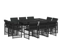 vidaXL Set da Pranzo da Giardino 11 pz con Cuscini in Polyrattan Nero