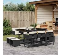 vidaXL Set da Pranzo da Giardino 11 pz con Cuscini in Polyrattan Nero
