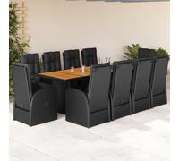 vidaXL Set da Pranzo da Giardino 11 pz con Cuscini in Polyrattan Nero