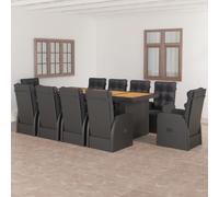 vidaXL Set da Pranzo da Giardino 11 pz con Cuscini in Polyrattan Nero