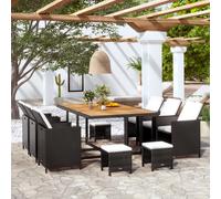 vidaXL Set da Pranzo da Giardino 11 pz con Cuscini in Polyrattan Nero