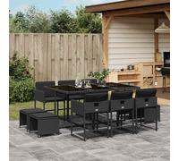 vidaXL Set da Pranzo da Giardino 11 pz con Cuscini in Polyrattan Nero