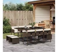 vidaXL Set da Pranzo da Giardino 11 pz con Cuscini Polyrattan Marrone
