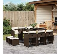 vidaXL Set da Pranzo da Giardino 11 pz con Cuscini Polyrattan Marrone