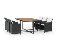 vidaXL Set da Pranzo da Giardino 11 pz con Cuscini Rimovibili Elegante Robusto Mobili Arredi per Esterni Tavolo e Sedie in Polyrattan Nero