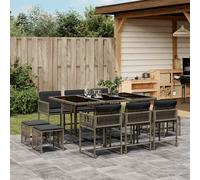 Set da Pranzo da Giardino 11pz con Cuscini in Polyrattan Grigio