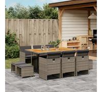 vidaXL Set da Pranzo da Giardino 11pz con Cuscini in Polyrattan Grigio