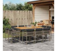 vidaXL Set da Pranzo da Giardino 11pz con Cuscini in Polyrattan Grigio