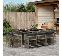 vidaXL Set da Pranzo da Giardino 11pz con Cuscini in Polyrattan Grigio