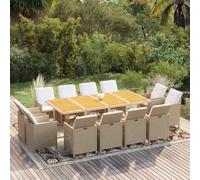 vidaXL Set da Pranzo da Giardino 13 pz con Cuscini in Polyrattan Beige