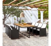vidaXL Set da pranzo per giardino 13 pz – Polyrattan nero, cuscini rimovibili, tavolo e sedie
