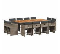 vidaXL Set da Pranzo da Giardino 13pz con Cuscini Grigio in Polyrattan