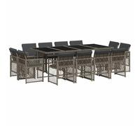 vidaXL Set da Pranzo da Giardino 13pz con Cuscini Grigio in Polyrattan, Set da Pranzo, Set da Giardino, Set mobili da Giardino, Set da Pranzo 12 posti