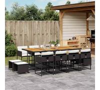 vidaXL Set da Pranzo da Giardino 13pz con Cuscini Nero in Polyrattan
