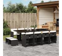 vidaXL Set da Pranzo da Giardino 13pz con Cuscini Nero in Polyrattan