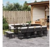 vidaXL Set da Pranzo da Giardino 13pz con Cuscini Nero in Polyrattan