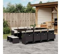 vidaXL Set da Pranzo da Giardino 13pz con Cuscini Nero in Polyrattan