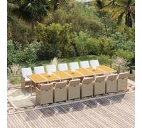 vidaXL Set da Pranzo da Giardino 15 pz con Cuscini Beige in Polyrattan