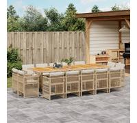 vidaXL Set da Pranzo da Giardino 15 pz con Cuscini Beige in Polyrattan