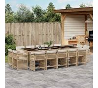 vidaXL Set da Pranzo da Giardino 15 pz con Cuscini Beige in Polyrattan