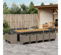 vidaXL Set da Pranzo da Giardino 15 pz con Cuscini Grigio Polyrattan