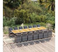 vidaXL Set da Pranzo da Giardino 15 pz con Cuscini Grigio Polyrattan