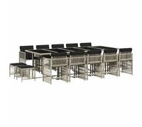 vidaXL Set da Pranzo da Giardino 15 pz con Cuscini Grigio Polyrattan