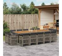 vidaXL Set da Pranzo da Giardino 15 pz con Cuscini Grigio Polyrattan