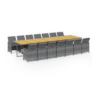 vidaXL Set da Pranzo da Giardino 15 pz con Cuscini Grigio Polyrattan