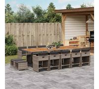 vidaXL Set da Pranzo da Giardino 15 pz con Cuscini Grigio Polyrattan