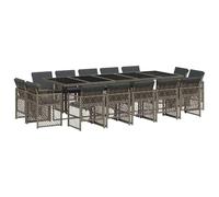 vidaXL Set da Pranzo da Giardino 15 pz con Cuscini Grigio Polyrattan, Set da Pranzo, Set da Giardino, Set mobili da Giardino, Set da Pranzo 14 posti