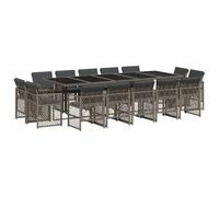 vidaXL Set da Pranzo da Giardino 15 pz con Cuscini Grigio Polyrattan, Set da Pranzo, Set da Giardino, Set mobili da Giardino, Set da Pranzo 14 posti