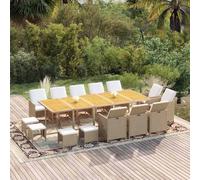 vidaXL Set da Pranzo da Giardino 15 pz con Cuscini in Polyrattan Beige