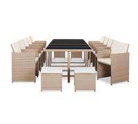 vidaXL Set da Pranzo da Giardino 15 pz con Cuscini in Polyrattan Beige